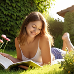 **Image Prompt 1:** A person happily reading a book in a sunny garden, surrounded by flowers. Soft, warm lighting. Focus on relaxation and enjoyment.